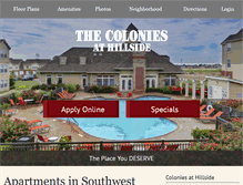 Tablet Screenshot of coloniesathillsideapartmentsamarillo.com